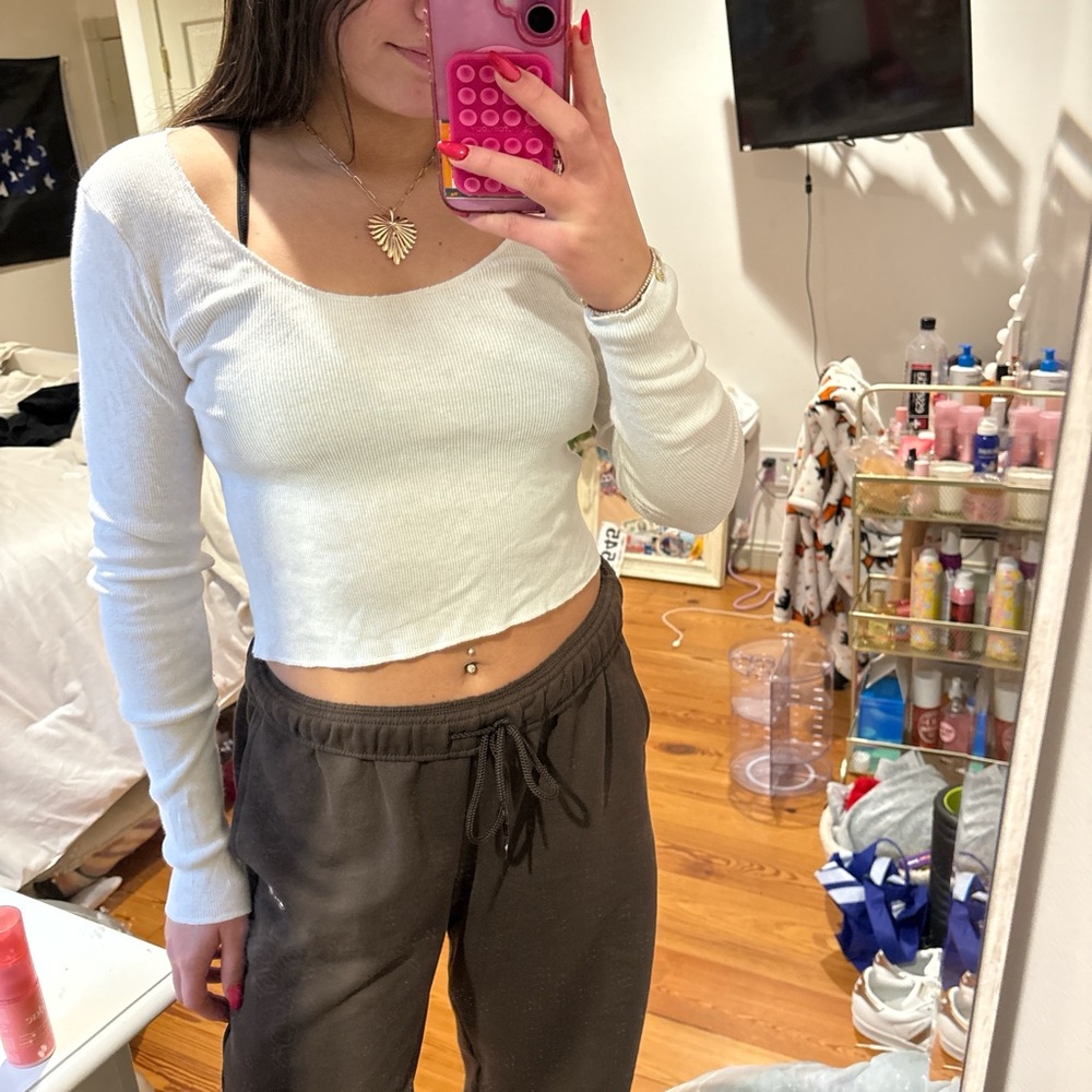 Brandy Melville White Long Sleeve Crop Top